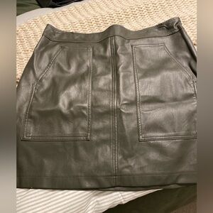 LOFT Green Leather A-Line Skirt